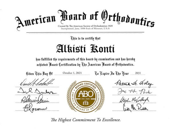 &Pi;&iota;&sigma;&tau;&omicron;&pi;&omicron;ί&eta;&sigma;&eta; &tau;&eta;&sigmaf; Ά&lambda;&kappa;&eta;&sigma;&tau;&eta;&sigmaf; &Kappa;ό&nu;&tau;&eta; &alpha;&pi;ό &tau;&omicron; American Board of Orthodontics (ABO) &gamma;&iota;&alpha; &upsilon;&psi;&eta;&lambda;ό &epsilon;&pi;ί&pi;&epsilon;&delta;&omicron; &epsilon;&xi;&epsilon;&iota;&delta;ί&kappa;&epsilon;&upsilon;&sigma;&eta;&sigmaf; &sigma;&tau;&eta;&nu; &omicron;&rho;&theta;&omicron;&delta;&omicron;&nu;&tau;&iota;&kappa;ή
